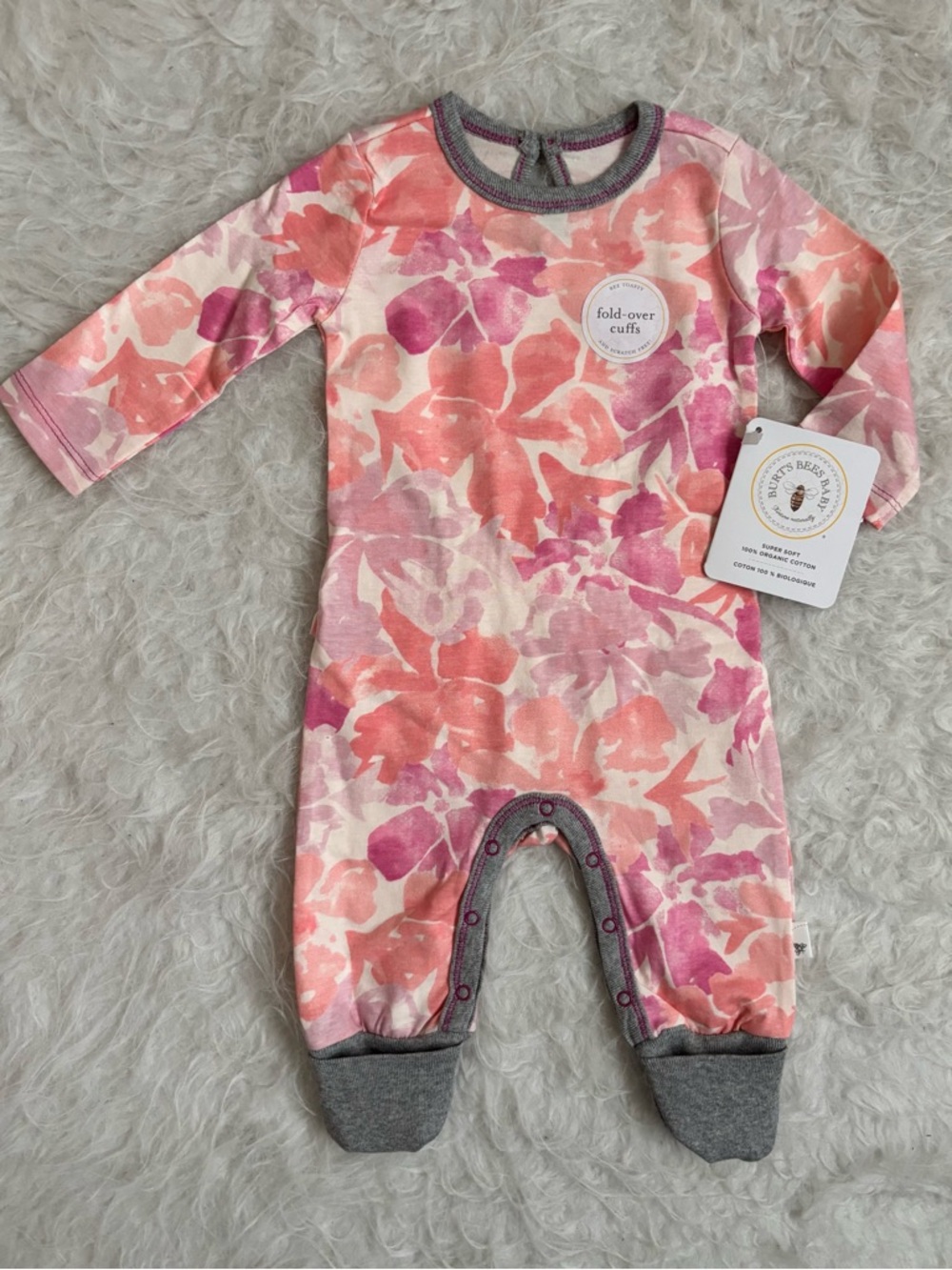 Burt's Bees Baby NWT Floral Footed One Piece in Pink and Coral